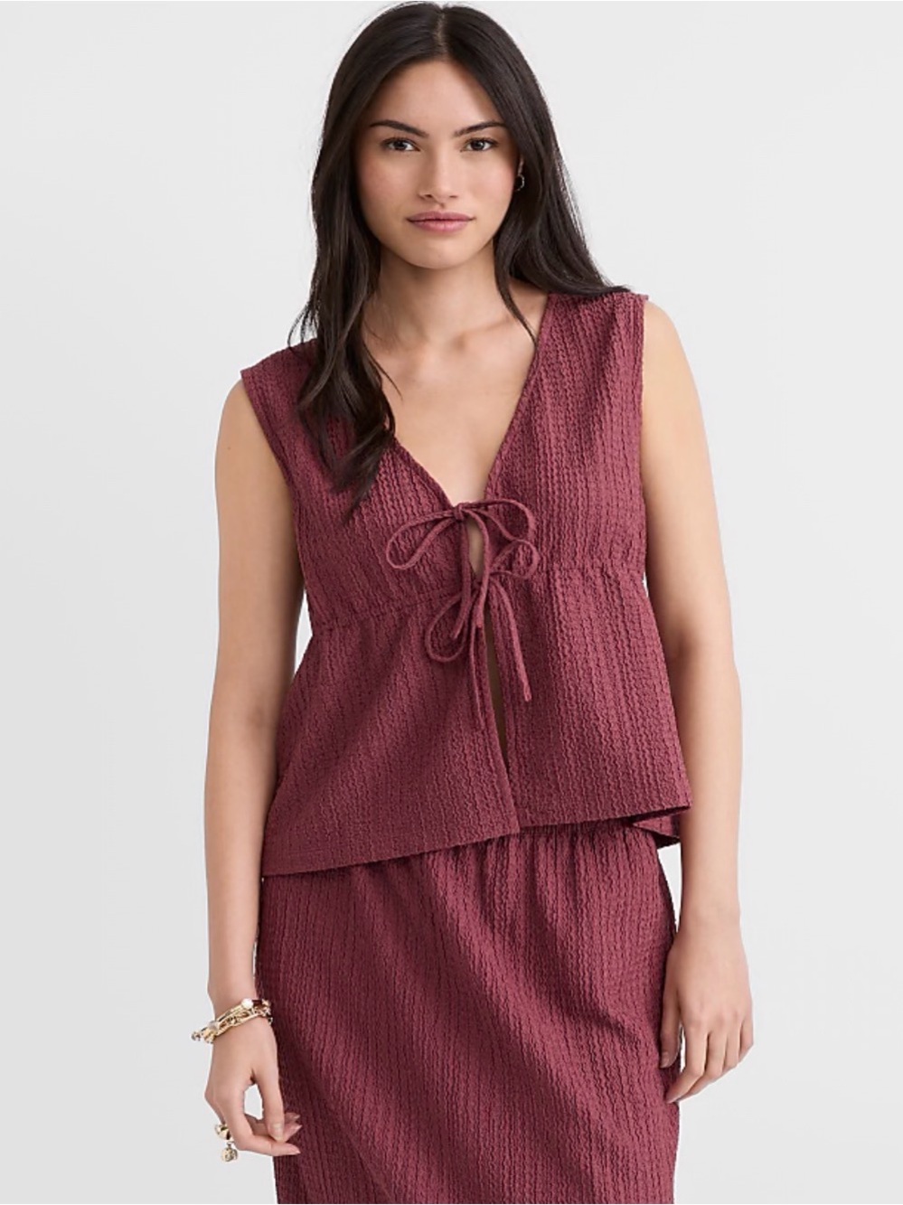 LOFT Wine Textured Tie-Front Sleeveless Camisole